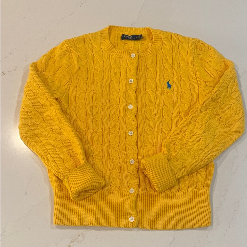 Polo Ralph Lauren Yellow Cable-Knit Cotton Cardigan – Size M
